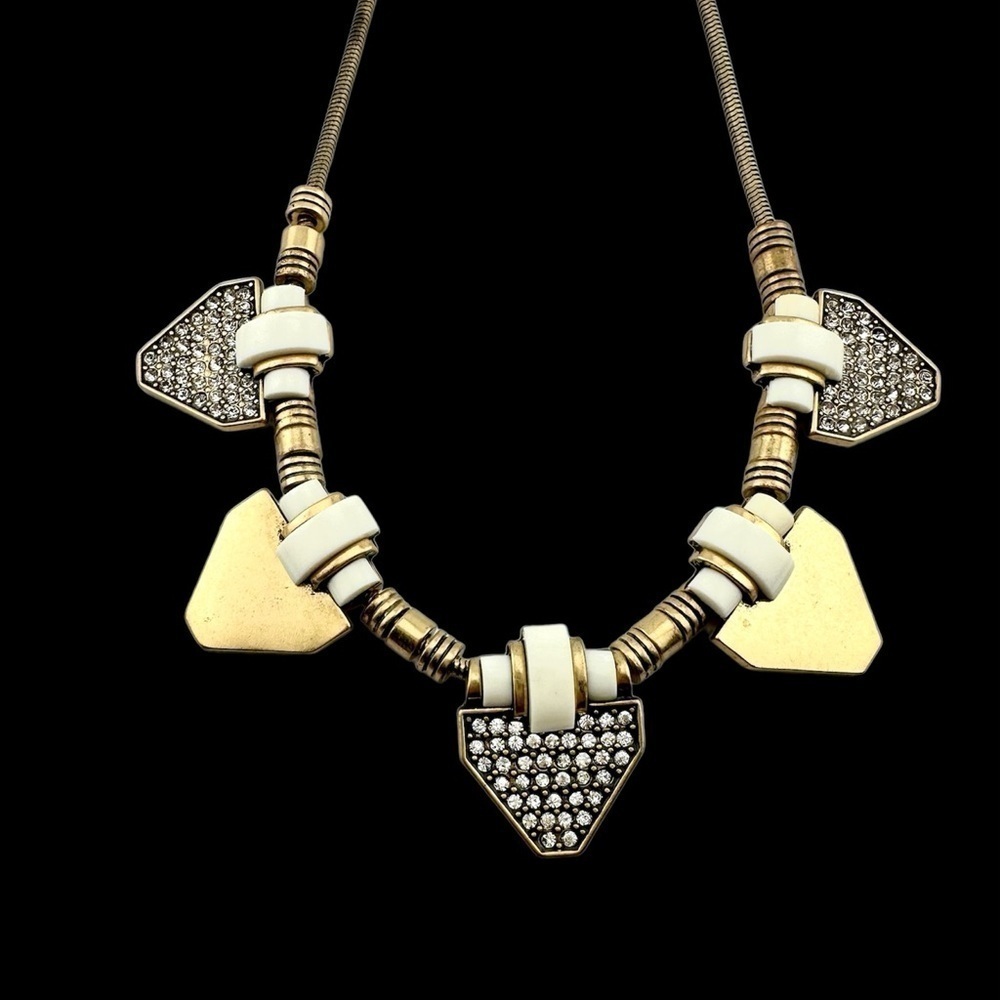 J. Crew Necklace, Slide GoldTone Arrow White Enamel and Rhinestone - Statement - Picture 7 of 11